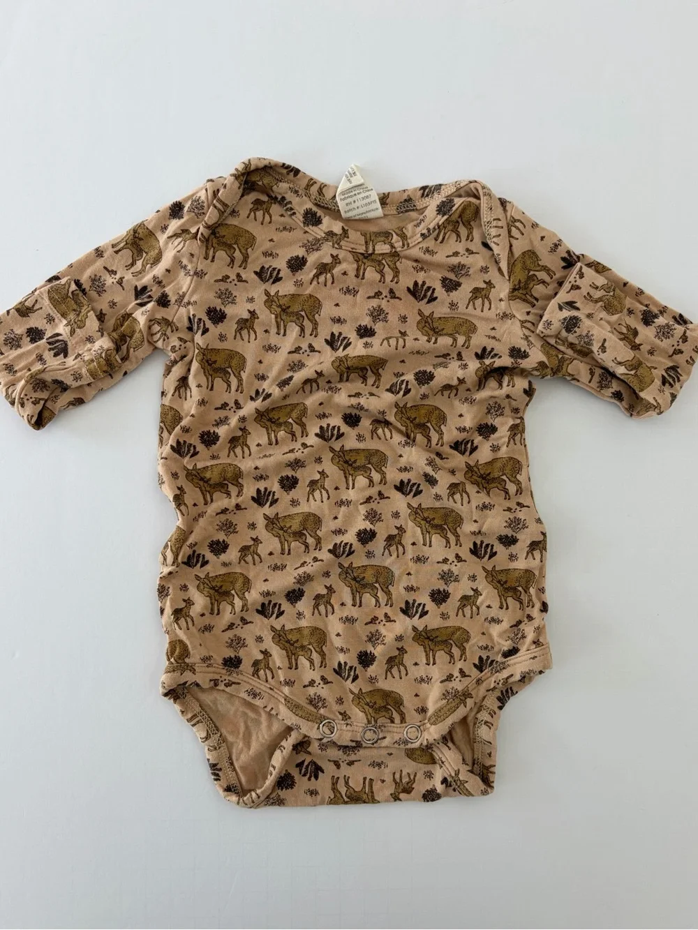 Kate Quinn Long Sleeve Infant Bodysuit with Deer Print Size 0-3 Months Bamboo